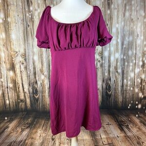 Lily Rose Dress Women’s SZ M Fit & Flare Mini Berry Purple Puff Sleeve Bow Back